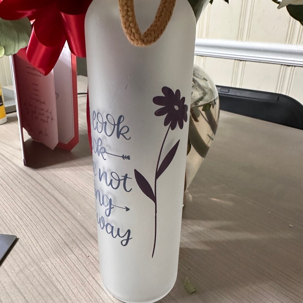 Inspirational Frosted Glass Water Bottle with Purple Design - Picture 3 of 6